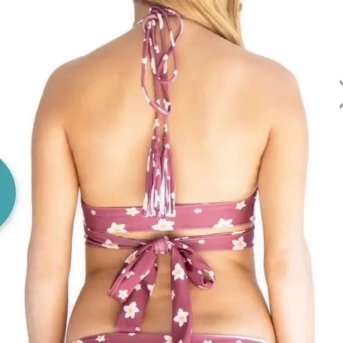 Nirvanic Swim Bikini Fai Wrap Top in Plumeria Clay (M) Red Size M