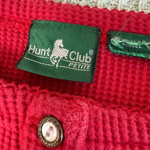 Hunt Club Vintage Waffle Knit Henley Shirt Womens Small Medium Red Thermal Top