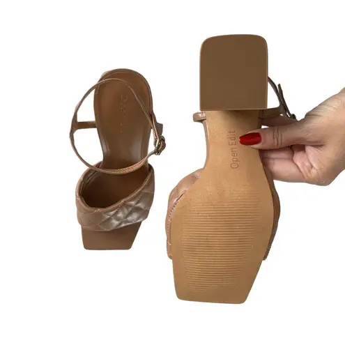 Open Edit Austyn Tan Mocha Quilted Ankle Strap Block Heel Sandals Size 5.5