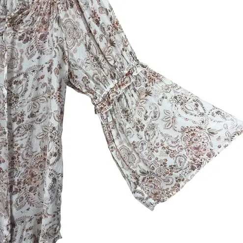 Status by Chenault Blouse Womens M Pink Floral Off Shoulder Flare Sleeve Hippie Size M