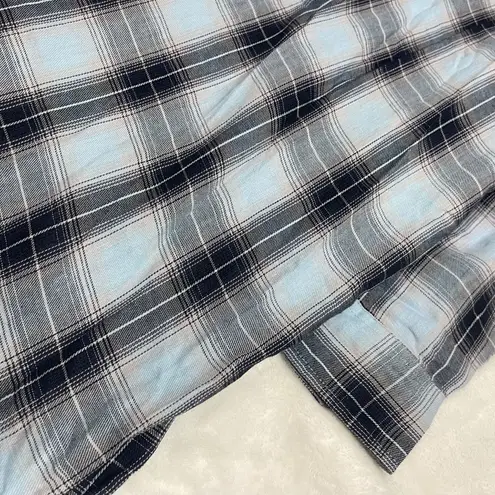 Democracy Plaid Shirt Dress Womens Plus Size 2X Blue Cotton Raw Edge Pockets