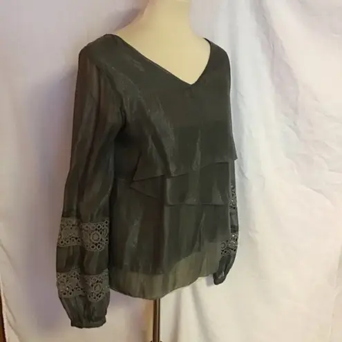 Anthropologie shimmery grey layered dressy top