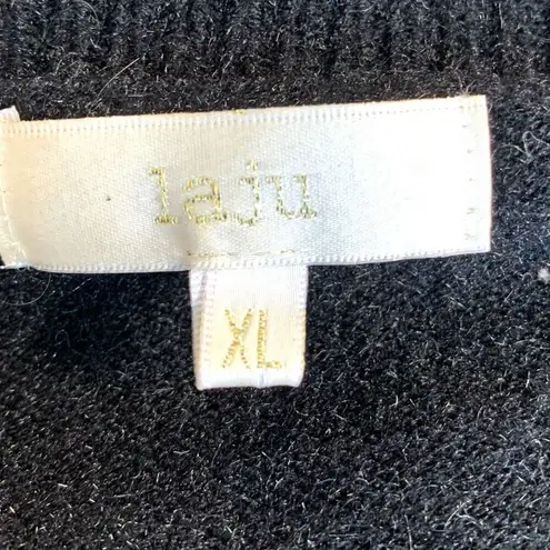 Laju Black White Star Sleeve Pattern Crewneck Knit Pullover Sweater XL Spacecore Black