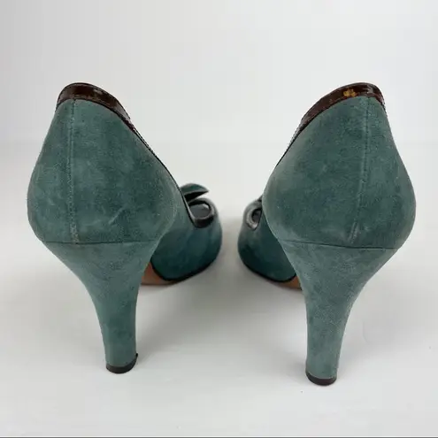 Moschino Vtg Blue Suede Bow Heels Sz 39