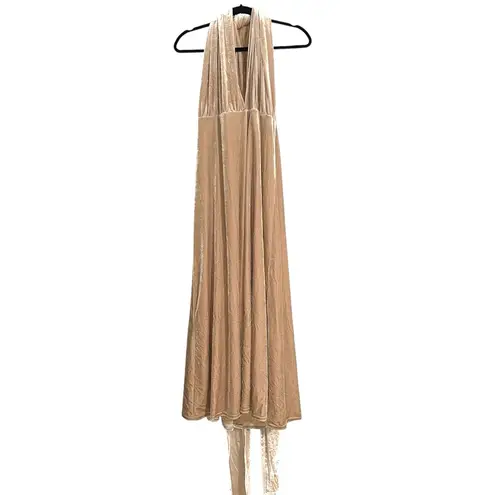Revelry Micah Convertible Velvet Bridesmaid Maxi Dress Gown XL in Gold Champagne Tan
