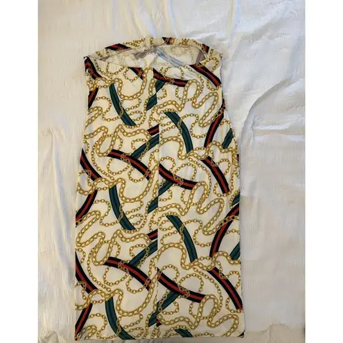 Women's Strapless Dress Swimsuit Coverup Gold Chain Print Green Red Stripe Size 1X