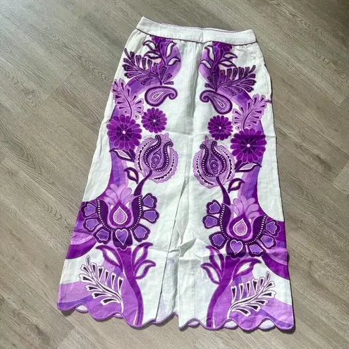 Farm Rio NWOT  Linen Womens Maxi Purple Floral Skirt Size XS Pocket Side Zipper