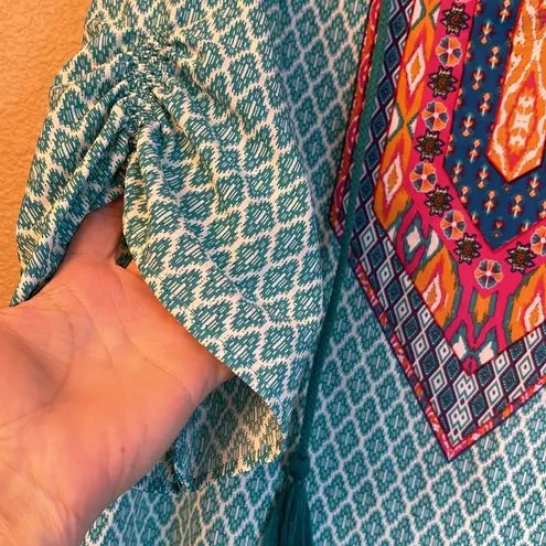Urban Coco Size LARGE Turquoise Print BOHO Dress Tunic