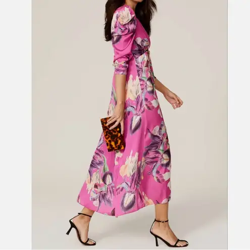 Patbo Grace Floral Puff Sleeve Midi Dress Size 0 Pink