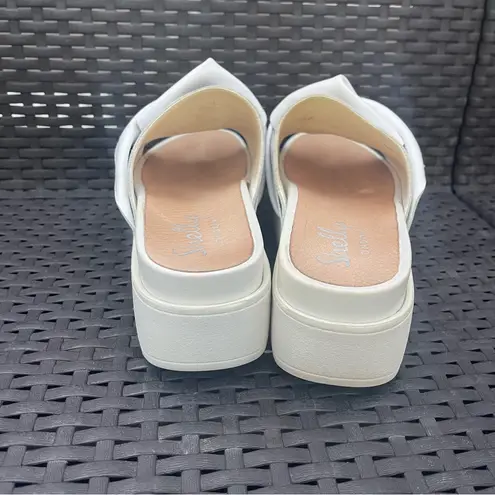 Shellys London White Leather Platform Bow Slide Sandals Modern comfort Sz 38