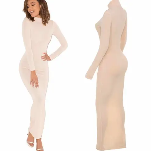 Mistress Rocks Don’t Stop Beige Stretch Jersey High Neck Maxi Dress size Large