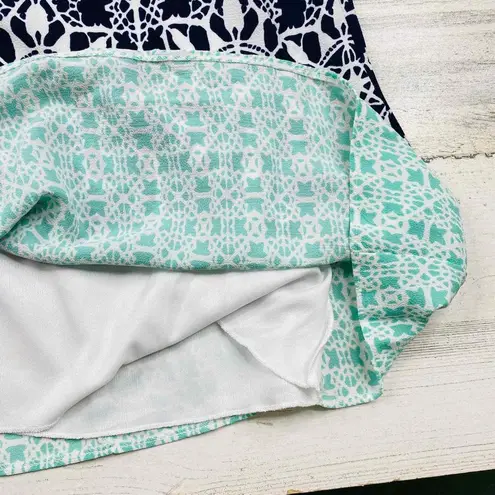 B. Darlin Dress Womens 5/6 Navy Blue Aqua Gold Coil Neckline Geometric NEW White Size undefined