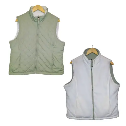 Free Country Quilted Reversible Puffer Vest-XL-Fleece Lined-Pocket-Full Zip-Sage