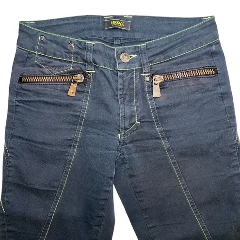 Versace Jeans Couture Vintage Wide Cuff Cropped Arrow Stitch Size 0 US (36 IT) Blue