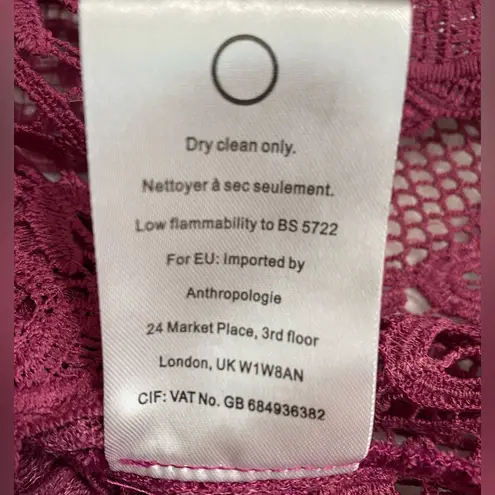 Anthropologie Chloe Oliver  Magenta Pink Bell Sleeve Lace Crochet Blouse Top