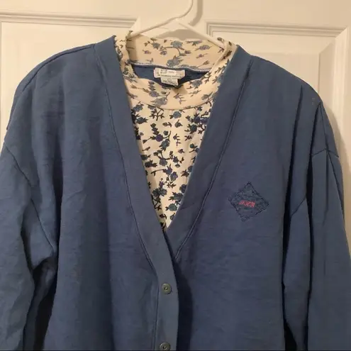 PHR Basics Cardigan Sweater Blue Mockneck Floral Size L