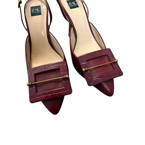 Zac Posen Nena Maroon Red Pointed Toe Stiletto Heel Slingback Pumps Size 7