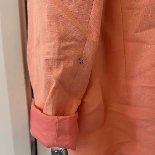 Kasper Womens Linen Peach Pink Satin Lined Open Front Lapel Blazer sz 16P Career