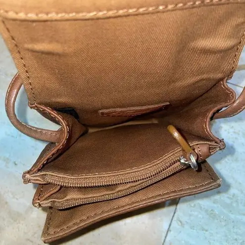 Fossil Vintage  Small Crossbody Purse Genuine Brown‎ Leather Beaded 6”x4.5”