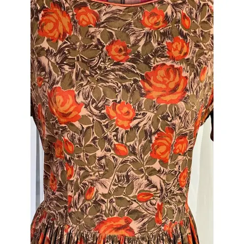 dress floral rust brown boho midi Orange