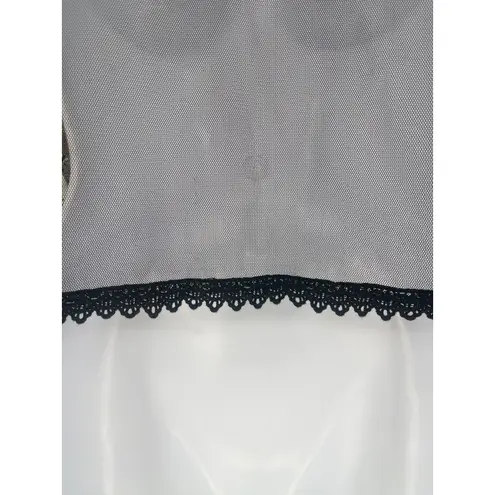None Y2K Sheer Floral Embroidery Mesh Top M Black Coquette Whimsigoth Grunge Crochet