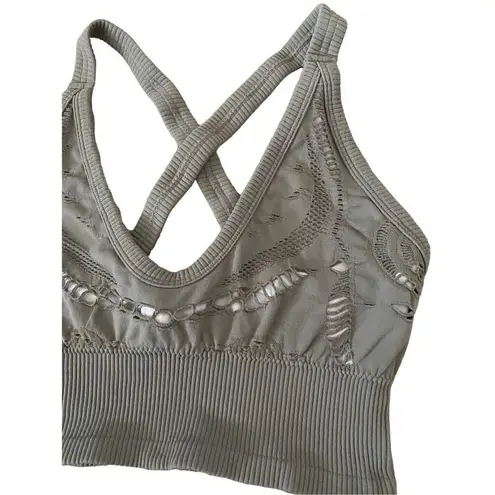Ribbed Crossback Sports Bra Workout Yoga Athletic Sporty Gray Size M