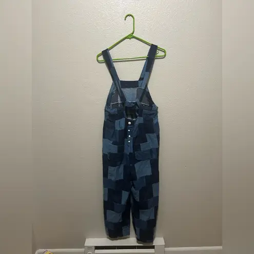 One of a Kind Patchwork Denim Overalls β Medium Petite Cropped Jean Jumpsuit Blue Size undefined