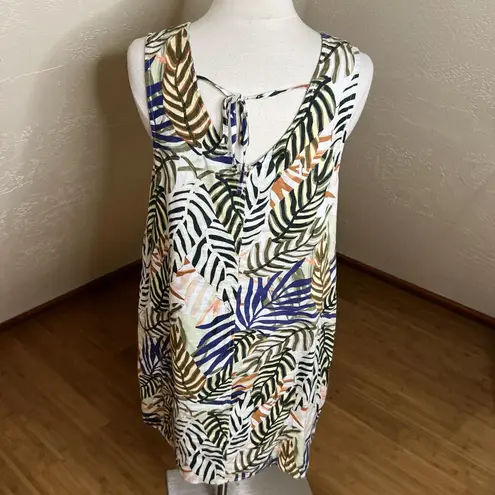 Tahari Shift Dress Size Medium Leaf Print Multicolor V Neck Tie Back Pockets