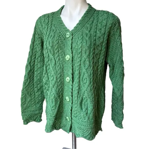 NWT, Aran Crafts Ireland Green Merino Wool Cable Knit Cardigan Sweater, Sz XL