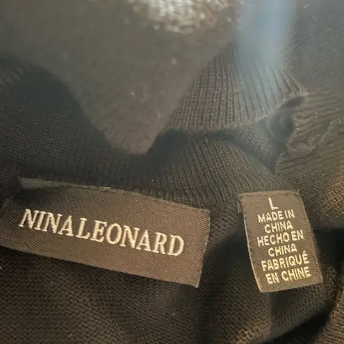 Nina Leonard Black Sweater Dress Size L – Cowl Neck, Bell Sleeve, Knee Length