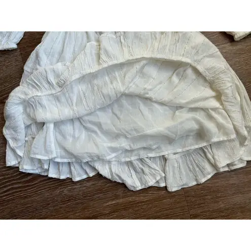 L*Space Stay Golden Dress White Long Sleeve Front Keyhole Gold Stripes Small