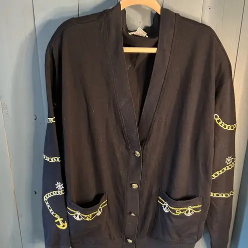 Vintage 1990’s Black Cardigan with Yellow Accents