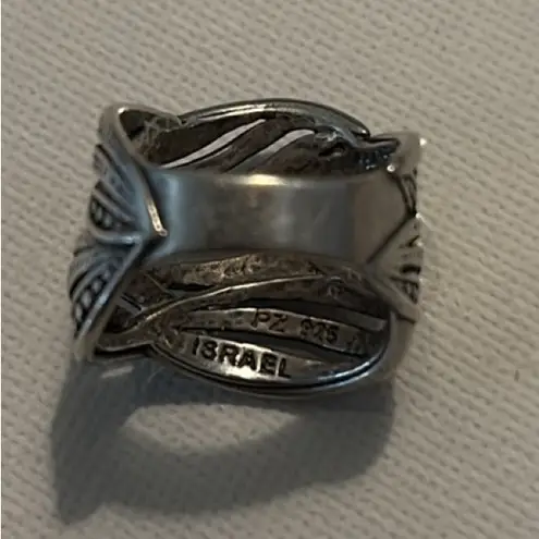 PAZ Sterling Silver 925 Open Work Beaded Leaves Chunk Ring