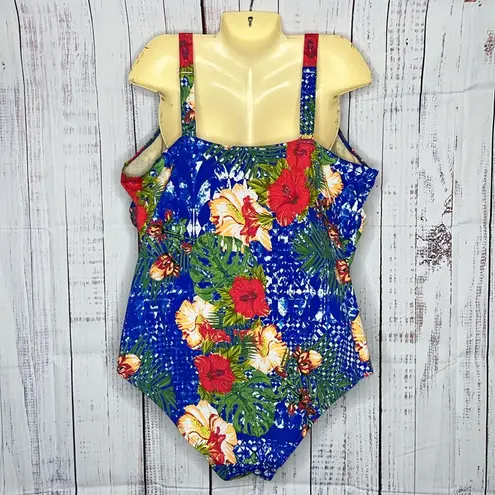 Swimsuits for All Size 32 Tropical Floral Print One Piece Bathing Suit Swimsuit Blue