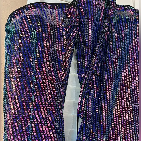 Grace Karin Womens Sequined Blouse Long Bell Sleeve Crew Neck size Small