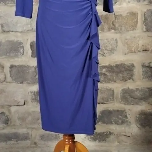 Jolibel Ruffled Sheath Dress Formal Occasion Cocktail Party Guest Evening 6 Blue