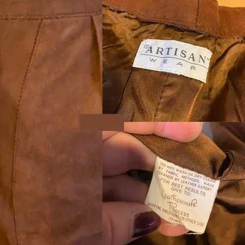VINTAGE 1980'S SIENNA BROWN ARTISAN WEAR SUEDE PLEATED TROUSERS (XS)