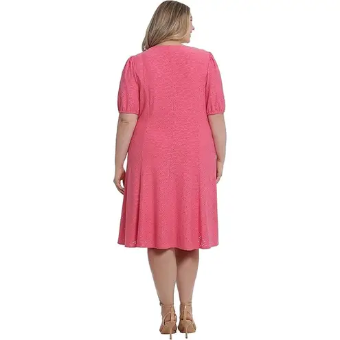London Times Pink V-Neck Fit & Flare Dress Flowy Smocked Waist 1X Coquette Date