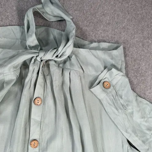 Kori America Green Knotted Button Up Blouse Women's Small Collared Long Sleeve