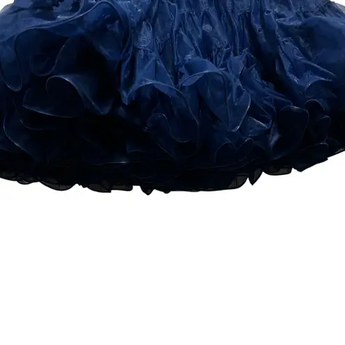 VTG Malco Modes Nylon Petticoat Skirt Navy L Tier Ruffle 80s Rockabilly Costume Blue Size XL