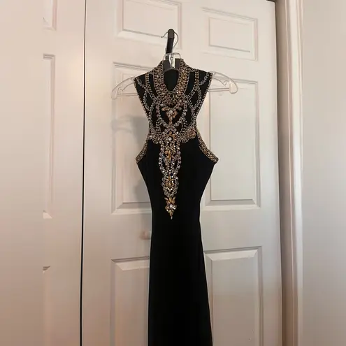 Alyce Paris Black and Gold Beaded Prom Dress - Size 6