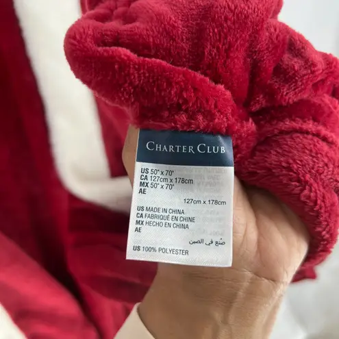 Charter Club Garnet Cozy Plush Wrap Robe Throw Red White Faux Fur Trim 50"x70"