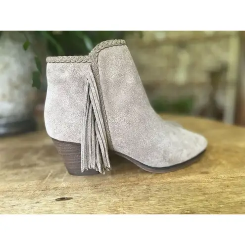 Franco Fortini Ella Suede Leather Ankle Boots Taupe Fringe Block Heel Size 6