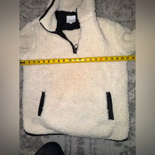 Thread & Supply Wubby Sherpa Quarter Zip Womens Pullover Ivory Black Trim MEDIUM - Image 7