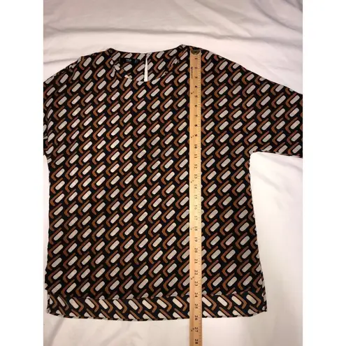 Mango  Size 4 Romi Geometric Print Blouse Long Sleeve Black Brown Shirt Top MNG