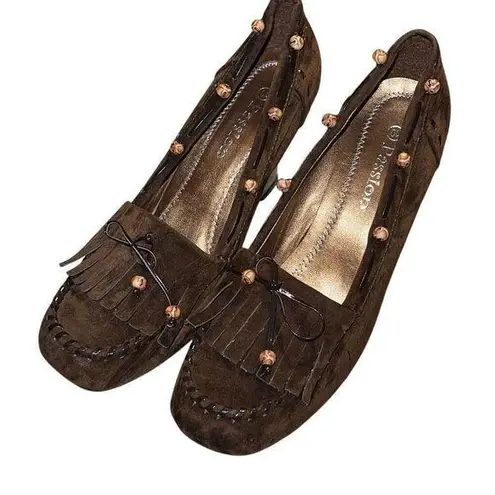 Passion Womens Suede Leather Beaded Wedge Heel Slip