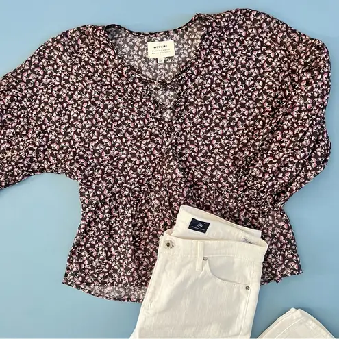 McGuire Denim McGuire Purple Floral Lace Up Gray Cotton Long Sleeve Blouse