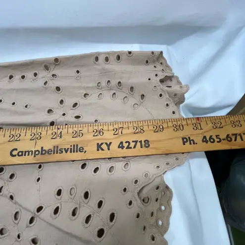 Sweet Magnolia Long Sleeve Shirt Dress W/Embroidered cut out 100% Cotton L Tan Size L