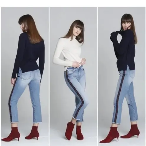 Driftwood Colette Plaid Trim Straight Crop Frayed Hem Jeans Size 24