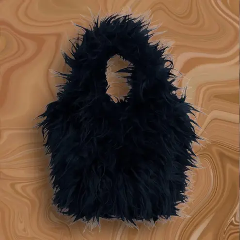Handmade Dark Blue Faux Fur Square/Rectangle Handheld Mini Bag